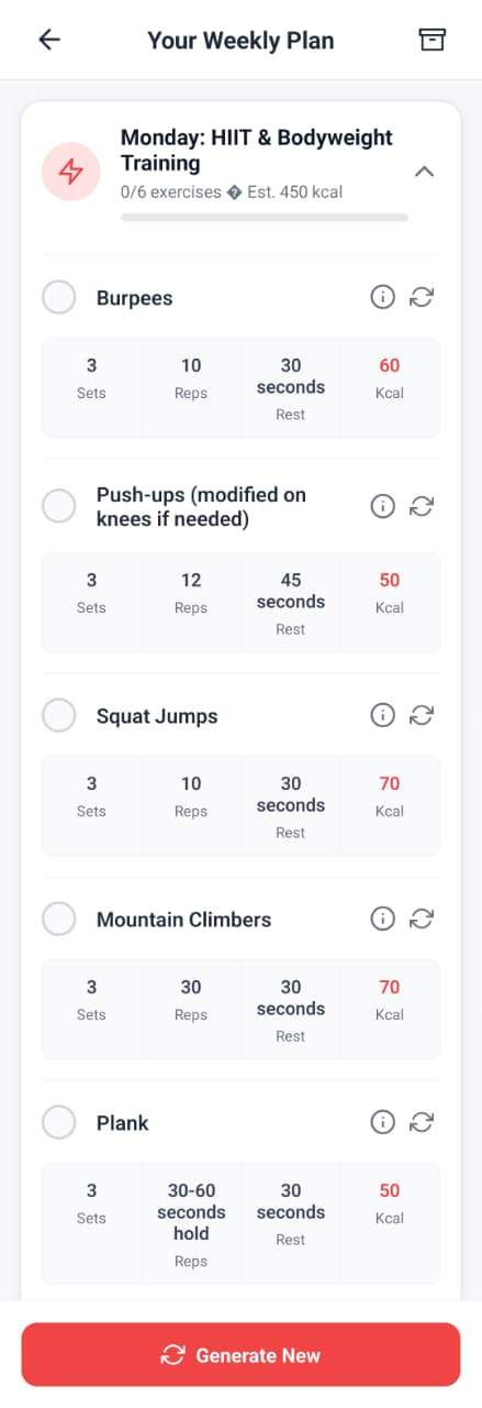Adaptive AI-generated workout plans