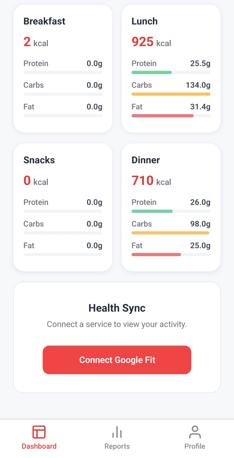 Health sync and integration screen